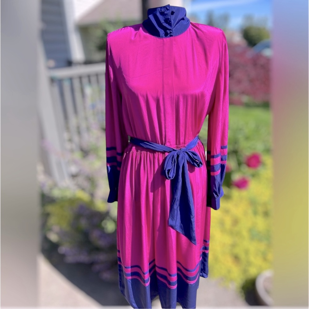 Vintage 1980s Victorian Fuschia Purple Dress